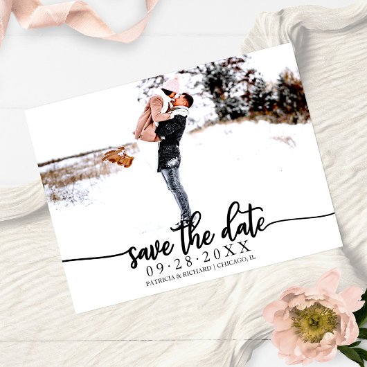 Elegant Calligraphy Wedding Save the Date Photo Briefkaart