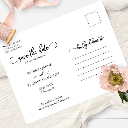 Elegant Calligraphy Wedding Save the Date Photo Briefkaart