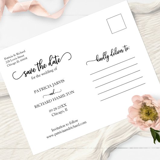 Elegant Calligraphy Wedding Save the Date Photo Briefkaart