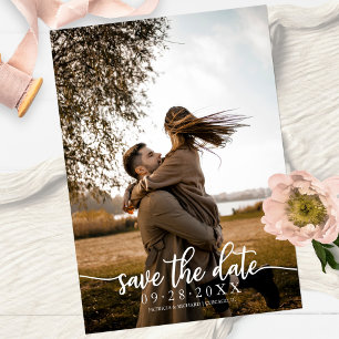 Elegant Calligraphy Wedding Save the Date Photo Kaart