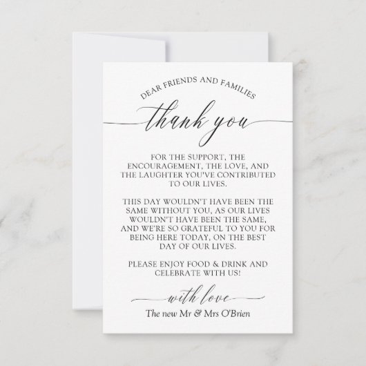 Elegant Calligraphy Wedding Table Bedankt (Voorkant)