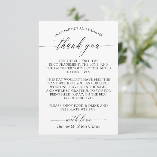Elegant Calligraphy Wedding Table Bedankt (Staand voorkant)