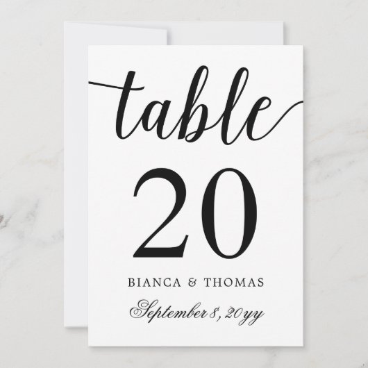 Elegant Calligraphy Wedding Table Number Kaart (Voorkant)