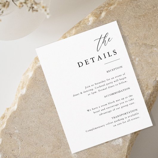 Elegant Calligraphy Wedding the Details Informatiekaartje