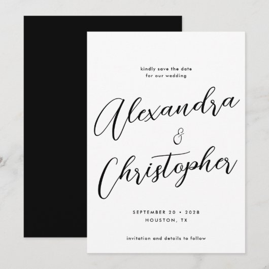 Elegant Calligraphy Wedding Verloving Save The Date (Voorkant / Achterkant)