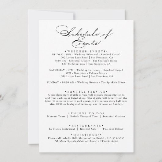 Elegant Calligraphy Wedding Welcome Letter (Achterkant)