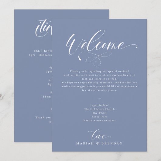 Elegant Calligraphy Welcome Wedding Itinerary Invi Kaart (Voorkant / Achterkant)
