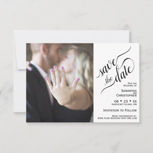 Elegant Calligraphy White 2 Pane Photo Wedding Save The Date (Voorkant)