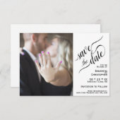 Elegant Calligraphy White 2 Pane Photo Wedding Save The Date (Voorkant / Achterkant)