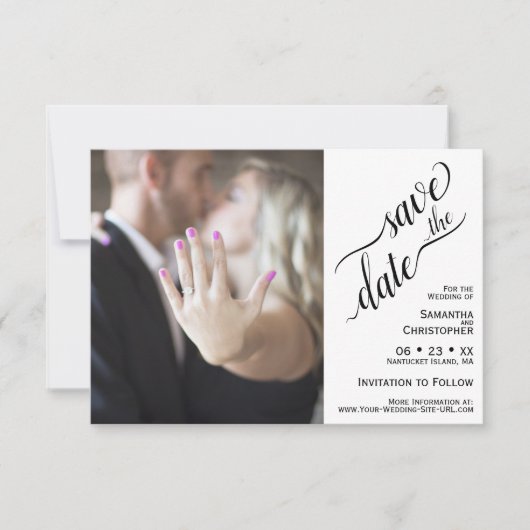 Elegant Calligraphy White Minimalist Wedding Save The Date (Voorkant)