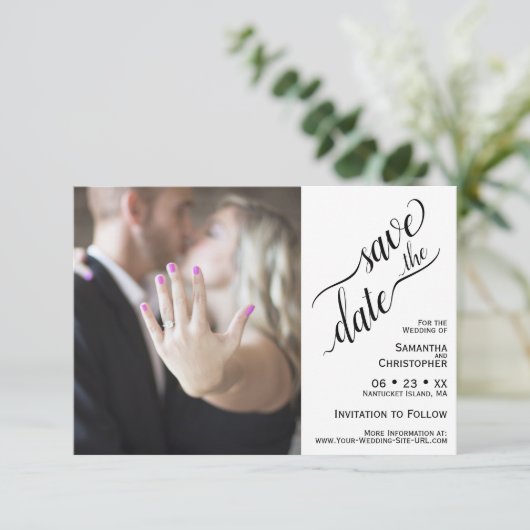 Elegant Calligraphy White Minimalist Wedding Save The Date (Staand voorkant)