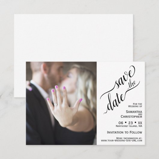Elegant Calligraphy White Minimalist Wedding Save The Date (Voorkant / Achterkant)