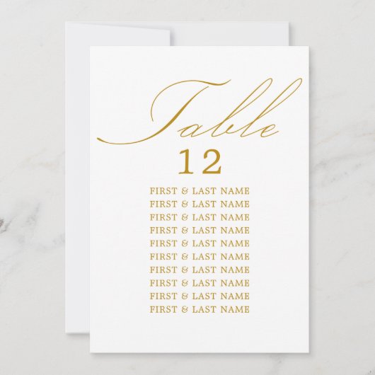 Elegant Calligraphy White Table Seating Kaart (Voorkant)