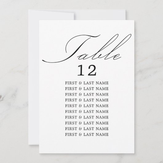 Elegant Calligraphy White Table Seating Kaart (Achterkant)