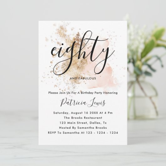 Elegant Calligraphy Woman 80th Birthday Invitation Kaart (Staand voorkant)