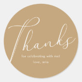 Elegant Calligraphy Yellow Bedankt Ronde Sticker (Voorkant)