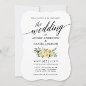 Elegant Calligraphy Yellow Floral Wedding Kaart (Voorkant)