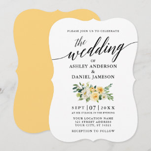 Elegant Calligraphy Yellow Floral Wedding Kaart