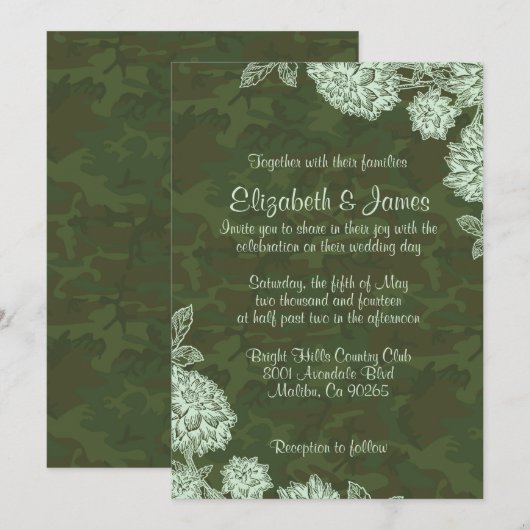Elegant Camo Wedding Invitations Kaart (Voorkant / Achterkant)