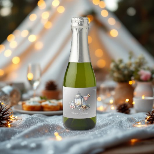 Elegant Camp Bride vrijgezellenweekend Sparkling Wijnetiket