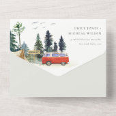 Elegant Camping Waterverf Dennenbos Bruiloft All In One Uitnodiging (Achterkant)