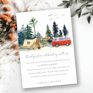 Elegant Camping Waterverf Pine Forest Wedding Bedankkaart