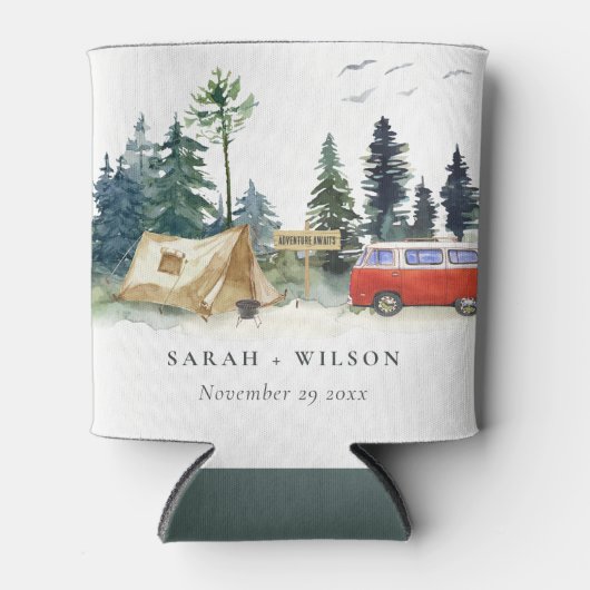 Elegant Camping Waterverf Pine Forest Wedding Blikjeskoeler (Voorkant)