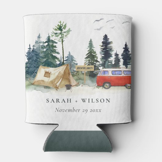 Elegant Camping Waterverf Pine Forest Wedding Blikjeskoeler (Achterkant)