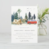 Elegant Camping Waterverf Pine Forest Wedding Kaart (Staand voorkant)