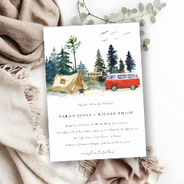 Elegant Camping Waterverf Pine Forest Wedding Kaart