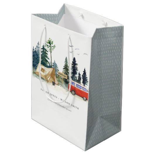 Elegant Camping Waterverf Pine Forest Wedding Medium Cadeauzakje (Achterkant Gekanteld)