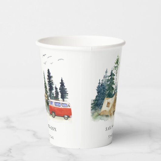 Elegant Camping Waterverf Pine Forest Wedding Papieren Bekers (Rechts)
