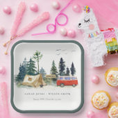 Elegant Camping Waterverf Pine Forest Wedding Papieren Bordje (Feest)