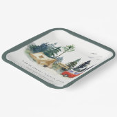 Elegant Camping Waterverf Pine Forest Wedding Papieren Bordje (Gebogen)