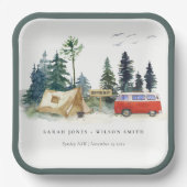 Elegant Camping Waterverf Pine Forest Wedding Papieren Bordje (Voorkant)
