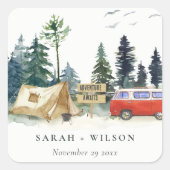 Elegant Camping Waterverf Pine Forest Wedding Vierkante Sticker (Voorkant)