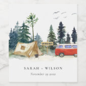 Elegant Camping Waterverf Pine Forest Wedding Wijn Etiket (Enkel label)