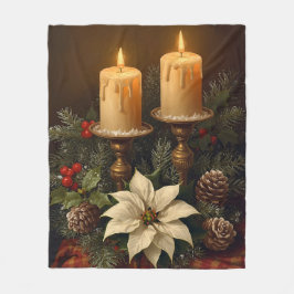 Elegant candle Christmas holly pine warm festive  Fleece Deken