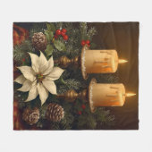 Elegant candle Christmas holly pine warm festive Fleece Deken (Voorkant (Horizontaal))