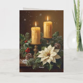 Elegant candle Christmas holly pine warm festive Kaart (Achterkant)