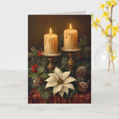 Elegant candle Christmas holly pine warm festive Kaart (Gele Bloem)