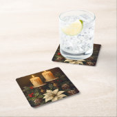 Elegant candle Christmas holly pine warm festive  Kartonnen Onderzetters (Insitu)