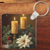 Elegant candle Christmas holly pine warm festive  Sleutelhanger (Achterkant)