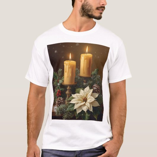 Elegant candle christmas holly pine warm festive t-shirt (Voorkant)