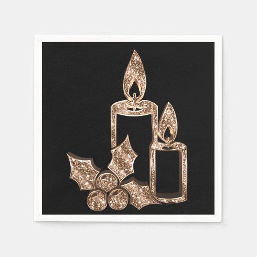 Elegant Candle Holly Faux Gold Diamonds kerstmis Servet (Voorkant)