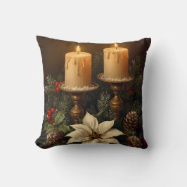 Elegant candle holly pine warm festive christmas kussen