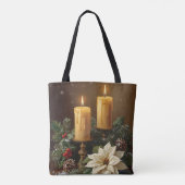 Elegant candle holly pine warm festive christmas tote bag (Achterkant)