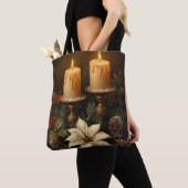 Elegant candle holly pine warm festive christmas tote bag (Dichtbij)