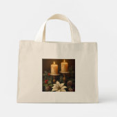 Elegant candle  holly pine warm rustic christmas mini tote bag (Achterkant)