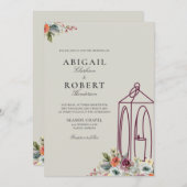 Elegant Candle Lantern Waterverf Floral Wedding Kaart (Voorkant / Achterkant)